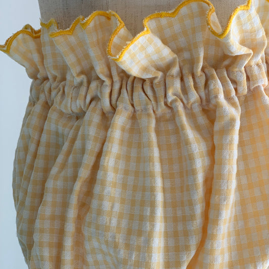 Leonor Bloomer, baby girl yellow gingham cotton bloomers, scalloped edge detail — Willowby, sizes 6–18 months