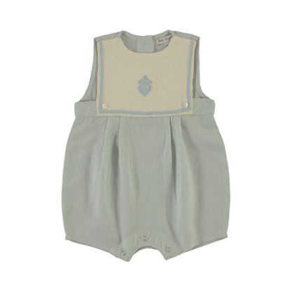 Malo Romper flat lay, baby boy,cloud blue, cotton romper — Willowby, sizes 6–18 months