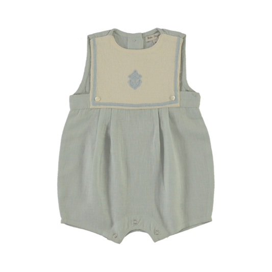 Malo Romper flat lay, baby boy,cloud blue, cotton romper — Willowby, sizes 6–18 months