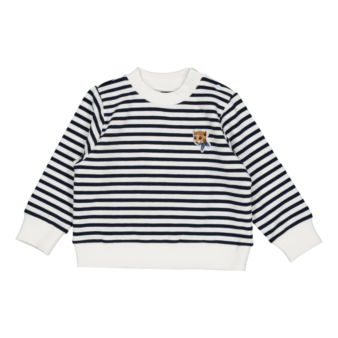 Striped Crew neck sweater flat lay, baby boy cotton crewneck— Willowby, sizes 6–18 months