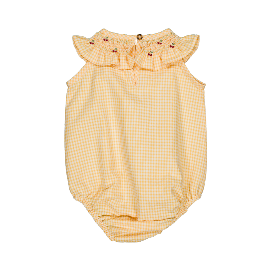 Marta Romper detail shot, back view, cotton baby girl romper — Willowby