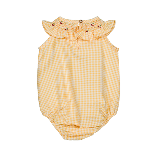 Marta Romper detail shot, back view, cotton baby girl romper — Willowby