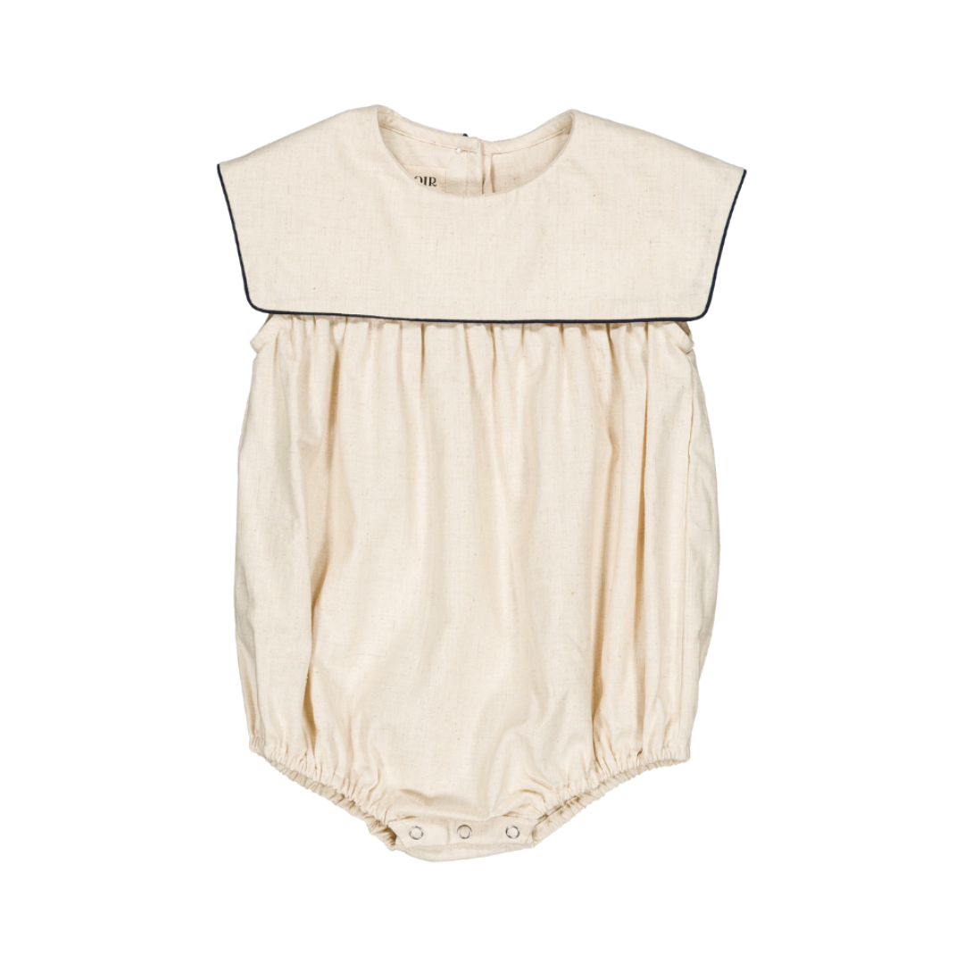 Melchior Romper flat lay, baby boy romper in cotton-linen blend — Willowby, sizes 6–18 months