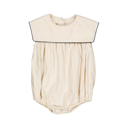 Melchior Romper flat lay, baby boy romper in cotton-linen blend — Willowby, sizes 6–18 months