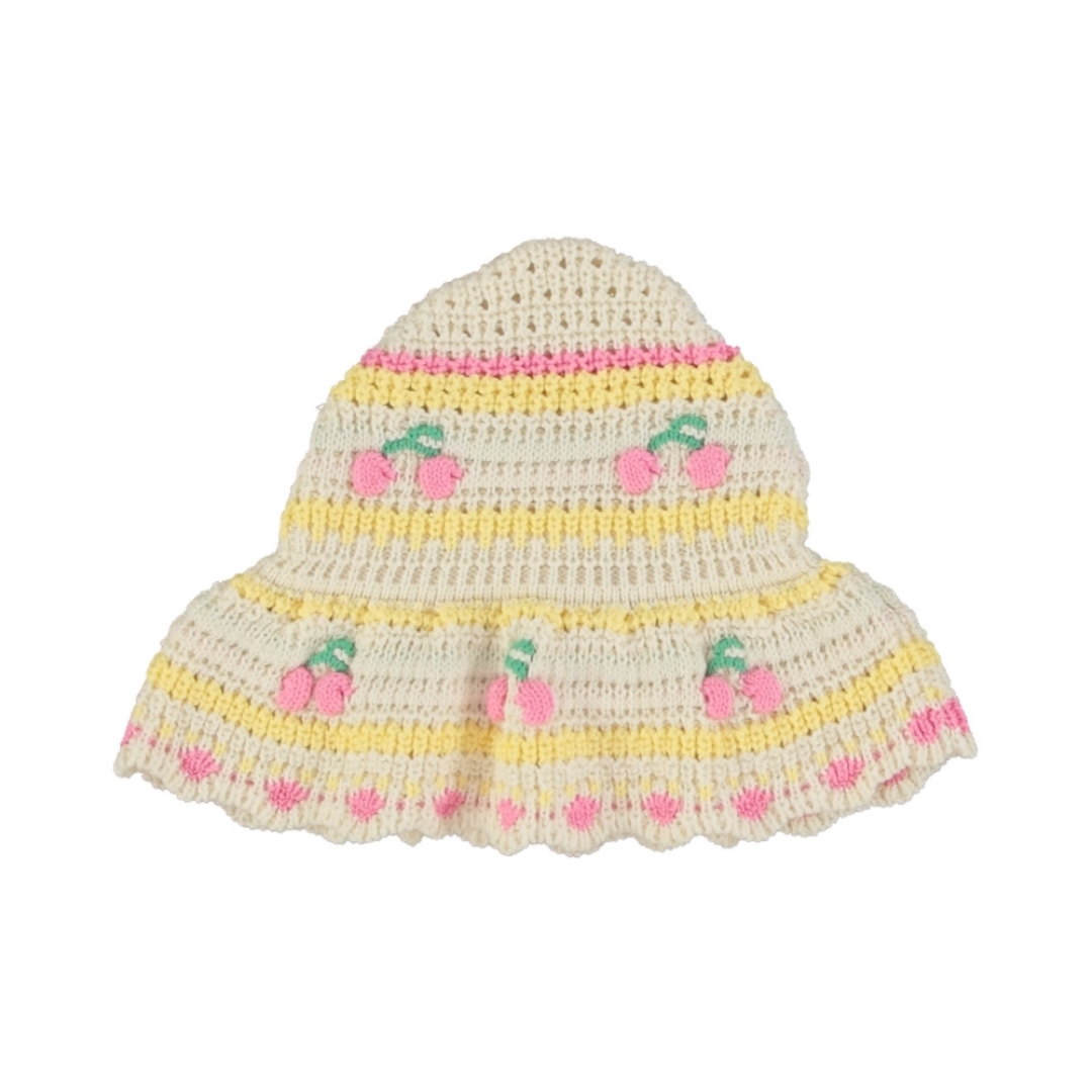 Paloma Sun Hat flat lay, baby organic cotton crocheted sun hat, with brim and tie — Willowby, sizes 6–18 months