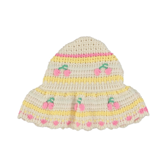 Paloma Sun Hat flat lay, baby organic cotton crocheted sun hat, with brim and tie — Willowby, sizes 6–18 months