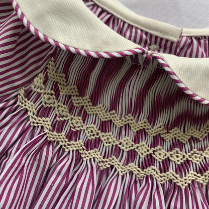 Bilbao Romper, cotton baby girl romper, collar and smocking detail — Willowby, sizes 6–18 months